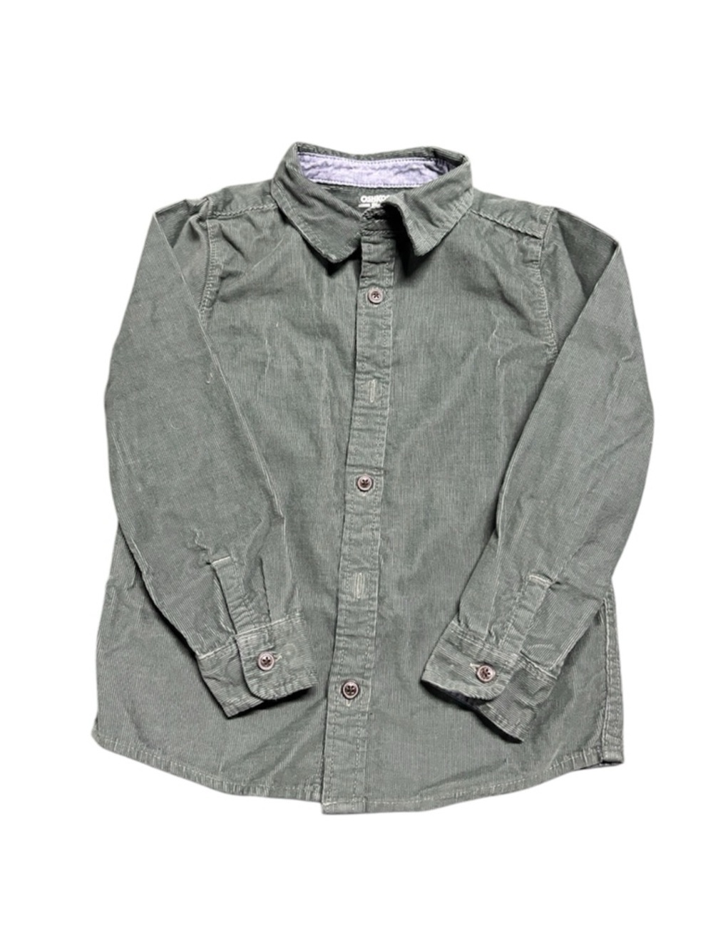 OshKosh Corduroy Button Up Shirt 5T Boys Green Long Sleeve